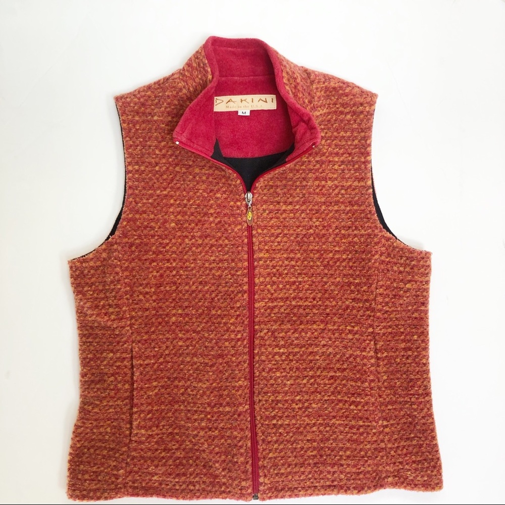 Dakini Wool Blend Tweed Fleece Vest red and orange